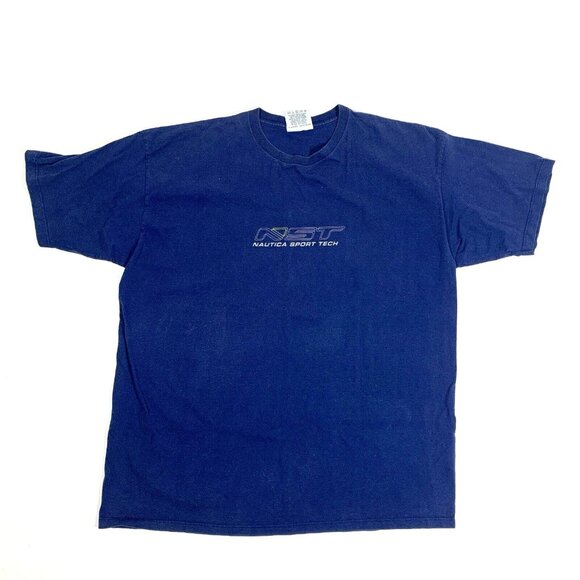 VTG Y2K Nautica Sport Tech Navy Blue Double-Sided T-Shirt Men’s XL, Made In USA - Picture 1 of 7